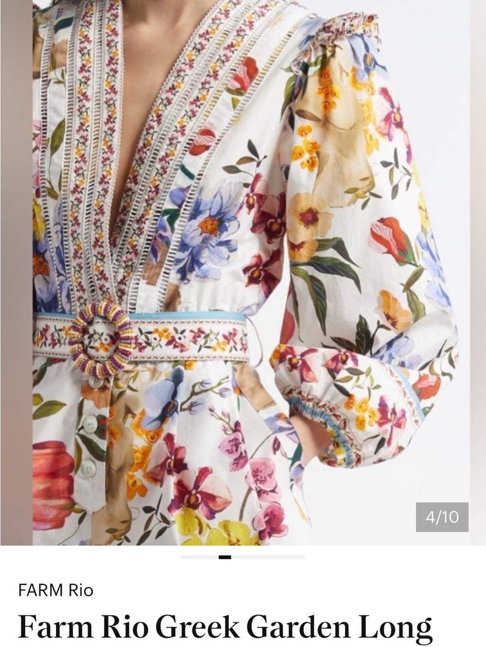 FARM Rio White Floral Long-Sleeve Maxi Dress with Multicolor Embroidery